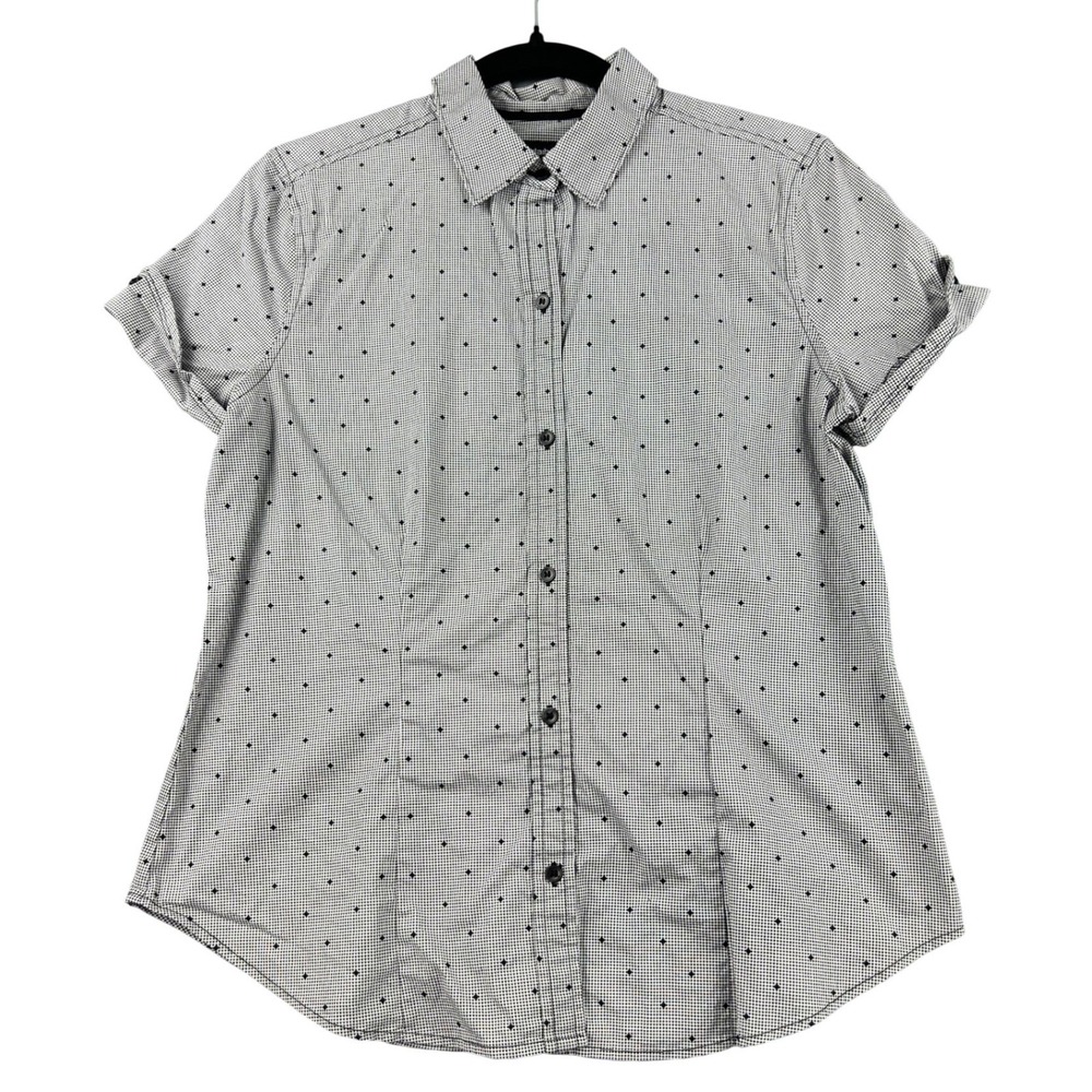 Liz Claiborne Career Womens Small Black White Micro Check Diamond Shirt SS 3149